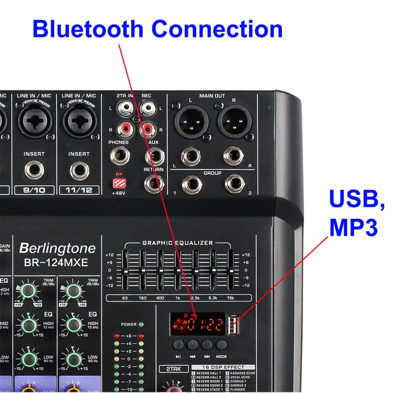 Berlingtone BR-124MX, 12- Channel Bluetooth Studio Audio Mixer - DJ ...