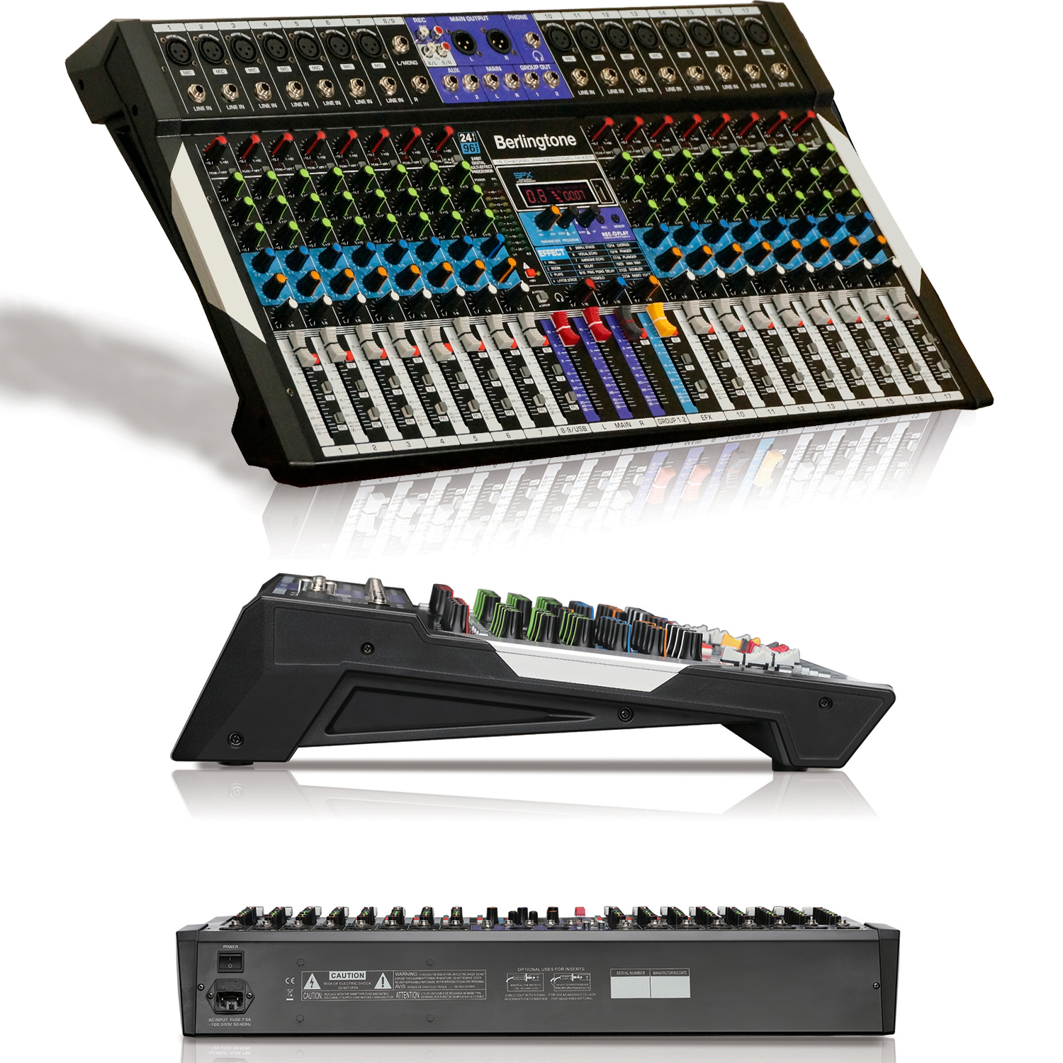 Berlingtone BR-16MX, 16 -Channel Professional Bluetooth Studio Audio Mixer  - DJ Sound Controller, USB MP3 Player, PC Recording