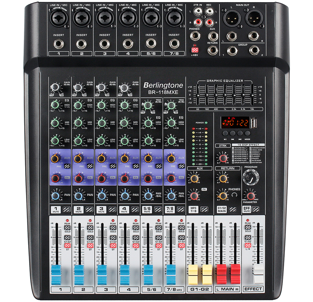 Berlingtone BR-118MX, 8- Channel Bluetooth Studio Audio Mixer - DJ Sound  Controller Interface, USB Drive Recording