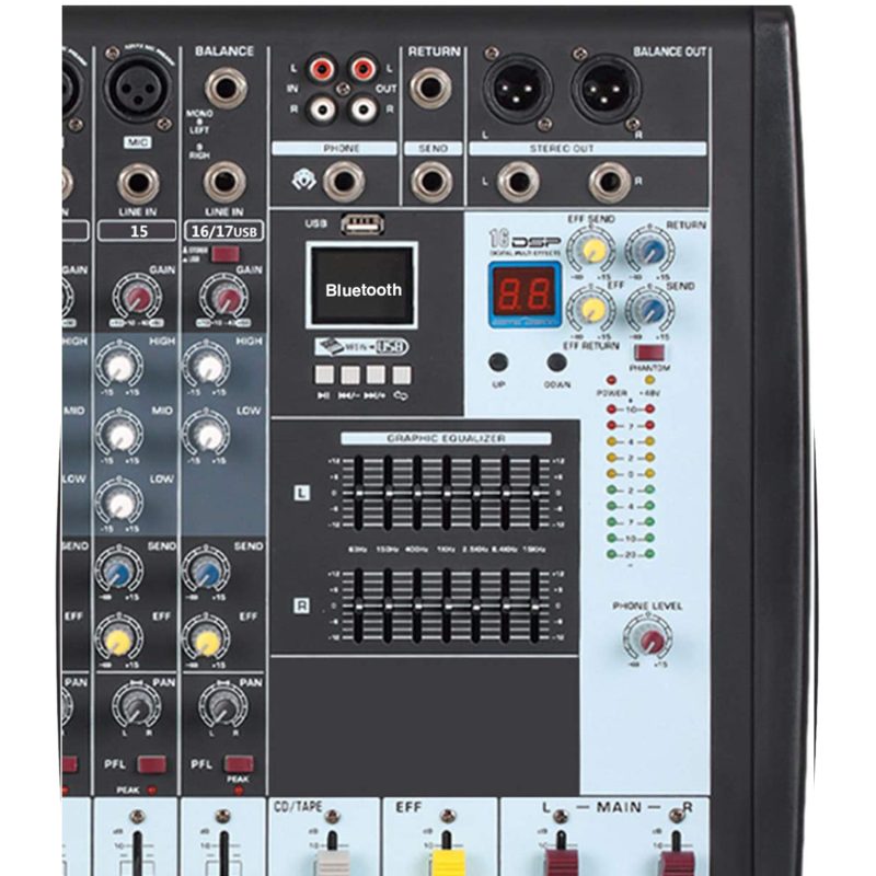 BT122MX, 12Channel Bluetooth Studio Audio Mixer DJ Sound Controller