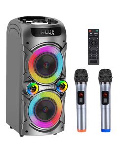 Berlingtone BR-37K Bluetooth Karaoke Machine Speaker System with 2 VHF Wireless Microphones, LED DJ Lights