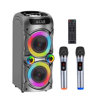 Berlingtone BR-37K Bluetooth Karaoke Machine Speaker System with 2 VHF Wireless Microphones, LED DJ Lights